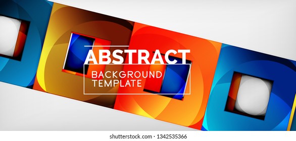 Abstract geometric background. Glossy square shapes composition on grey, minimalistic style template with copyspace. Vector design