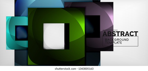Abstract geometric background. Glossy square shapes composition on grey, minimalistic style template with copyspace. Vector design