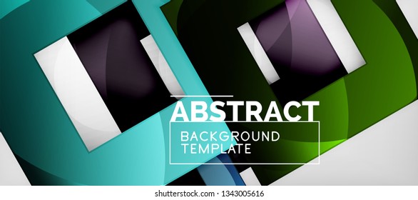 Abstract geometric background. Glossy square shapes composition on grey, minimalistic style template with copyspace. Vector design