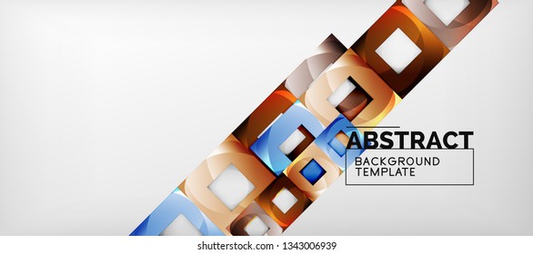 Fondo geométrico abstracto. Composición de formas cuadradas brillantes sobre una plantilla de estilo gris y minimalista con espacio de copia. Diseño de vectores