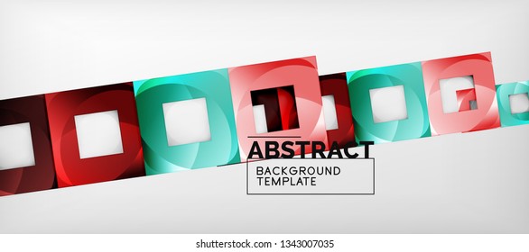 Abstract geometric background. Glossy square shapes composition on grey, minimalistic style template with copyspace. Vector design