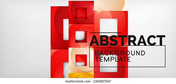 Abstract geometric background. Glossy square shapes composition on grey, minimalistic style template with copyspace. Vector design