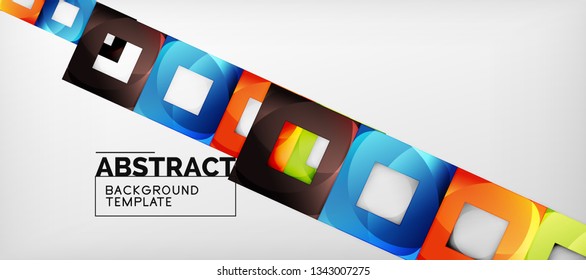 Fondo geométrico abstracto. Composición de formas cuadradas brillantes sobre una plantilla de estilo gris y minimalista con espacio de copia. Diseño de vectores