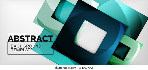 Fondo geométrico abstracto. Composición de formas cuadradas brillantes sobre una plantilla de estilo gris y minimalista con espacio de copia. Diseño de vectores
