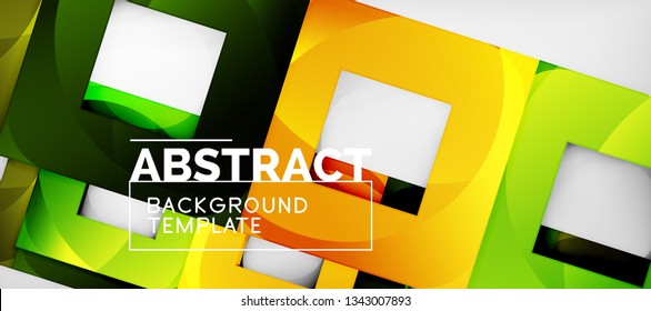 Abstract geometric background. Glossy square shapes composition on grey, minimalistic style template with copyspace. Vector design