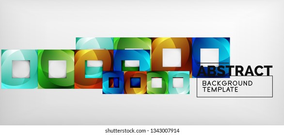 Fondo geométrico abstracto. Composición de formas cuadradas brillantes sobre una plantilla de estilo gris y minimalista con espacio de copia. Diseño de vectores