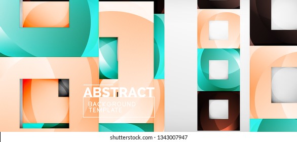 Abstract geometric background. Glossy square shapes composition on grey, minimalistic style template with copyspace. Vector design