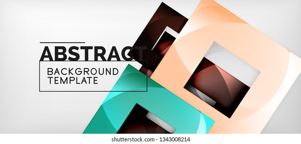 Abstract geometric background. Glossy square shapes composition on grey, minimalistic style template with copyspace. Vector design