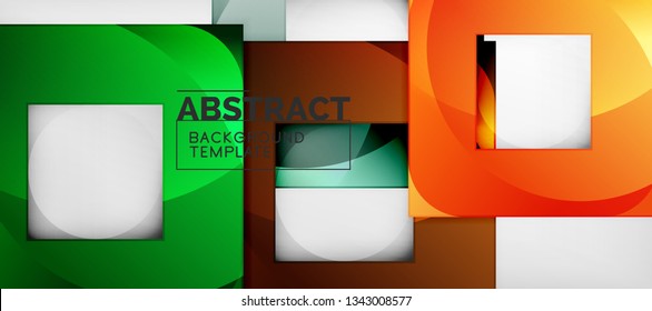Abstract geometric background. Glossy square shapes composition on grey, minimalistic style template with copyspace. Vector design
