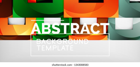 Abstract geometric background. Glossy square shapes composition on grey, minimalistic style template with copyspace. Vector design