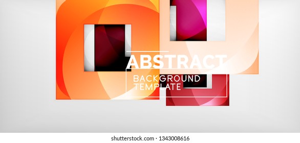 Fondo geométrico abstracto. Composición de formas cuadradas brillantes sobre una plantilla de estilo gris y minimalista con espacio de copia. Diseño de vectores