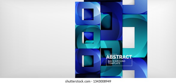 Fondo geométrico abstracto. Composición de formas cuadradas brillantes sobre una plantilla de estilo gris y minimalista con espacio de copia. Diseño de vectores