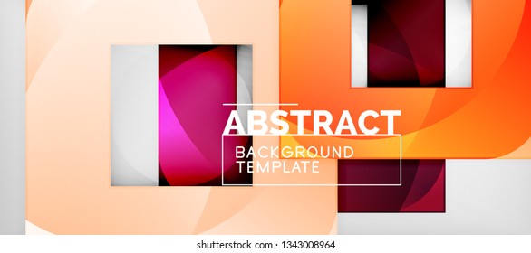 Abstract geometric background. Glossy square shapes composition on grey, minimalistic style template with copyspace. Vector design