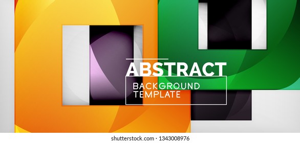 Fondo geométrico abstracto. Composición de formas cuadradas brillantes sobre una plantilla de estilo gris y minimalista con espacio de copia. Diseño de vectores