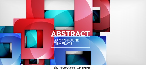 Fondo geométrico abstracto. Composición de formas cuadradas brillantes sobre una plantilla de estilo gris y minimalista con espacio de copia. Diseño de vectores
