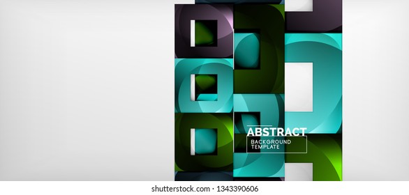 Abstract geometric background. Glossy square shapes composition on grey, minimalistic style template with copyspace. Vector design