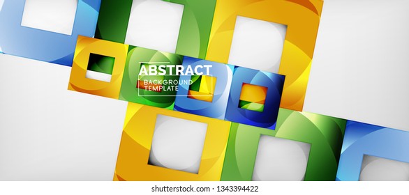 Abstract geometric background. Glossy square shapes composition on grey, minimalistic style template with copyspace. Vector design