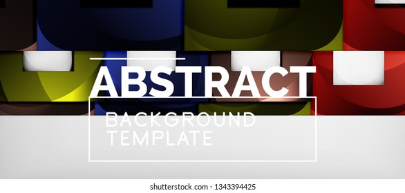 Fondo geométrico abstracto. Composición de formas cuadradas brillantes sobre una plantilla de estilo gris y minimalista con espacio de copia. Diseño de vectores