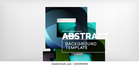 Abstract geometric background. Glossy square shapes composition on grey, minimalistic style template with copyspace. Vector design