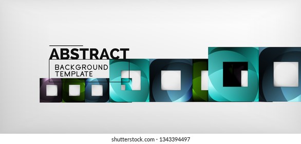 Abstract geometric background. Glossy square shapes composition on grey, minimalistic style template with copyspace. Vector design