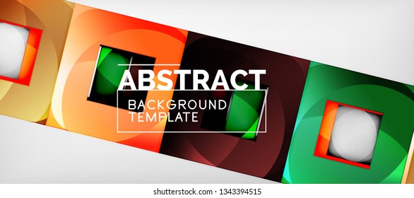 Abstract geometric background. Glossy square shapes composition on grey, minimalistic style template with copyspace. Vector design