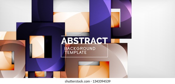 Fondo geométrico abstracto. Composición de formas cuadradas brillantes sobre una plantilla de estilo gris y minimalista con espacio de copia. Diseño de vectores