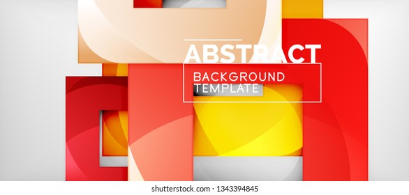 Abstract geometric background. Glossy square shapes composition on grey, minimalistic style template with copyspace. Vector design
