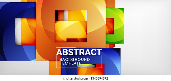 Abstract geometric background. Glossy square shapes composition on grey, minimalistic style template with copyspace. Vector design