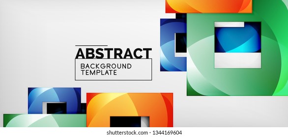 Abstract geometric background. Glossy square shapes composition on grey, minimalistic style template with copyspace. Vector design