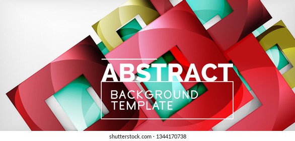 Fondo geométrico abstracto. Composición de formas cuadradas brillantes sobre una plantilla de estilo gris y minimalista con espacio de copia. Diseño de vectores