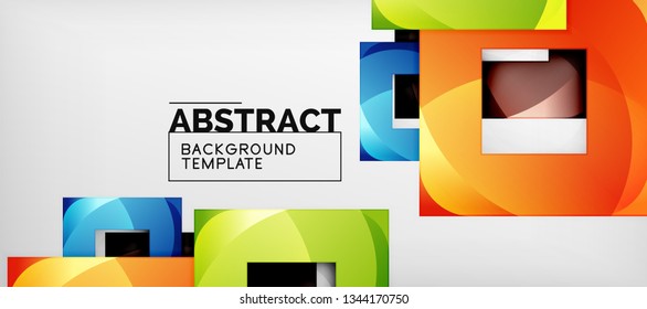 Abstract geometric background. Glossy square shapes composition on grey, minimalistic style template with copyspace. Vector design