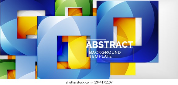 Abstract geometric background. Glossy square shapes composition on grey, minimalistic style template with copyspace. Vector design