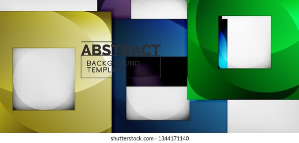 Abstract geometric background. Glossy square shapes composition on grey, minimalistic style template with copyspace. Vector design