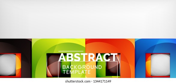 Abstract geometric background. Glossy square shapes composition on grey, minimalistic style template with copyspace. Vector design
