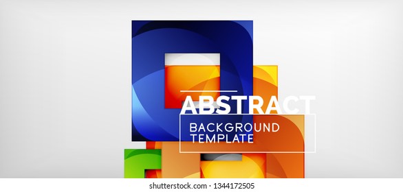 Fondo geométrico abstracto. Composición de formas cuadradas brillantes sobre una plantilla de estilo gris y minimalista con espacio de copia. Diseño de vectores