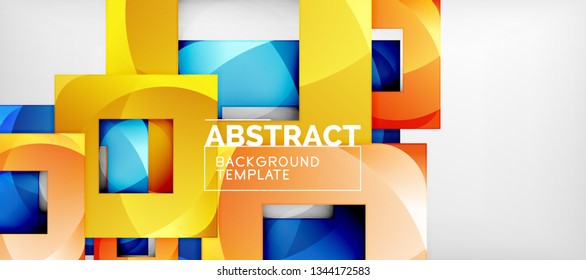 Abstract geometric background. Glossy square shapes composition on grey, minimalistic style template with copyspace. Vector design