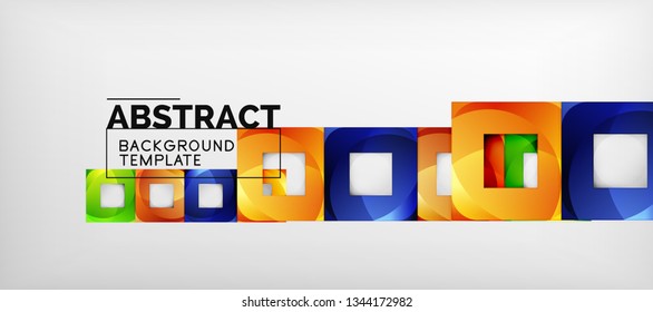 Abstract geometric background. Glossy square shapes composition on grey, minimalistic style template with copyspace. Vector design