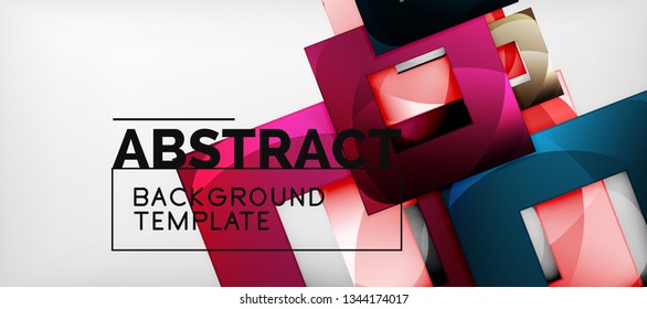 Abstract geometric background. Glossy square shapes composition on grey, minimalistic style template with copyspace. Vector design