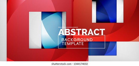Abstract geometric background. Glossy square shapes composition on grey, minimalistic style template with copyspace. Vector design