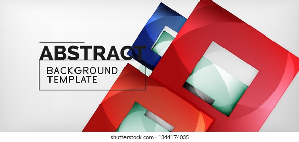 Abstract geometric background. Glossy square shapes composition on grey, minimalistic style template with copyspace. Vector design