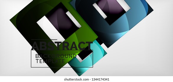 Abstract geometric background. Glossy square shapes composition on grey, minimalistic style template with copyspace. Vector design