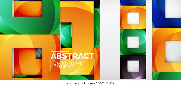 Abstract geometric background. Glossy square shapes composition on grey, minimalistic style template with copyspace. Vector design