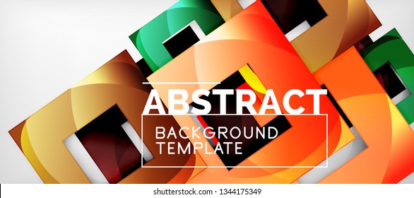 Abstract geometric background. Glossy square shapes composition on grey, minimalistic style template with copyspace. Vector design