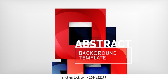 Abstract geometric background. Glossy square shapes composition on grey, minimalistic style template with copyspace. Vector design
