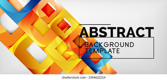 Abstract geometric background. Glossy square shapes composition on grey, minimalistic style template with copyspace. Vector design