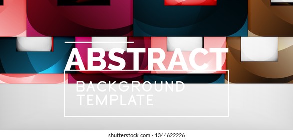 Abstract geometric background. Glossy square shapes composition on grey, minimalistic style template with copyspace. Vector design