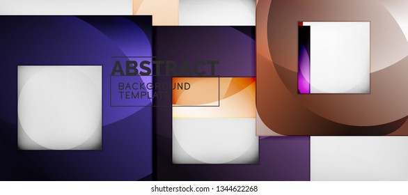 Abstract geometric background. Glossy square shapes composition on grey, minimalistic style template with copyspace. Vector design