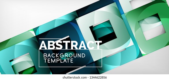 Abstract geometric background. Glossy square shapes composition on grey, minimalistic style template with copyspace. Vector design