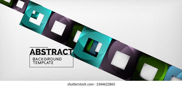 Abstract geometric background. Glossy square shapes composition on grey, minimalistic style template with copyspace. Vector design