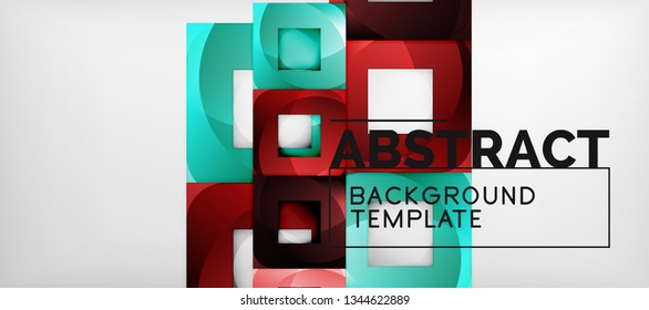 Abstract geometric background. Glossy square shapes composition on grey, minimalistic style template with copyspace. Vector design